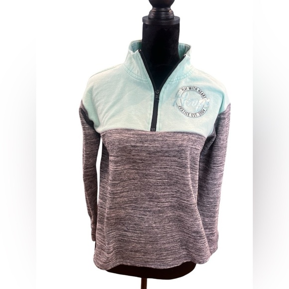 5 FOR $20 Justice Aqua Mint Heathered Grey Quarter Zip Top Girls Big Kids sz 18 - Picture 1 of 5